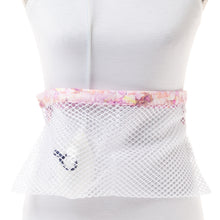Load image into Gallery viewer, White Mesh Post Surgical Drain Garment with soft cotton Pastel Splash trim fits to 3x- Holds 4 to 6 JP Drains or 2 Blake Drains.
