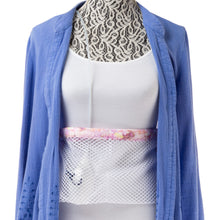 Load image into Gallery viewer, White Mesh Post Surgical Drain Garment with soft cotton Pastel Splash trim fits to 3x- Holds 4 to 6 JP Drains or 2 Blake Drains.
