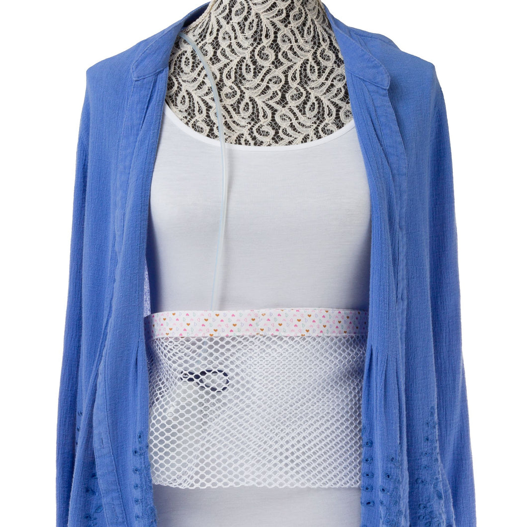 White Shower Mesh Post-Surgical Drain Holder with Heart Trim