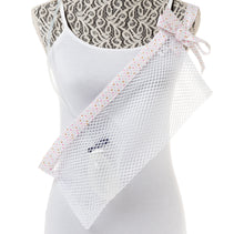 Load image into Gallery viewer, Shower Mesh Post-Surgical Drain Holder White with Soft Cotton Hearts trim
