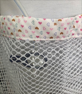 Shower Mesh Post-Surgical Drain Holder White with Soft Cotton Hearts trim